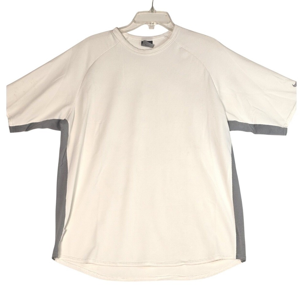 Nike Golf Sphere Mens Size Large Shirt White Grey Short Sleeve‎ Athletic NEW